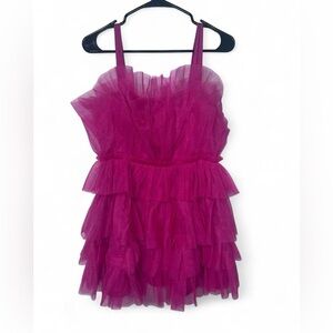 Storia Hot Pink Tulle Mini Dress Women's Medium Sleeveless Fit & Flare Party
